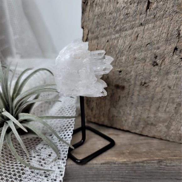 Genuine Crystal Quartz Point Cluster Metal Modern Stand - Picture 8 of 10